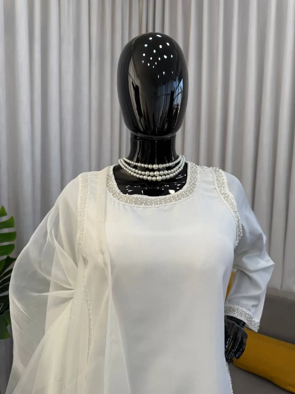 Hania Ameer Inspired White Color Readymade Suit