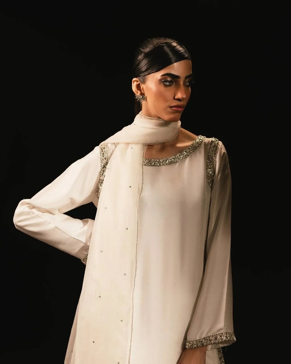 Hania Ameer Inspired White Color Readymade Suit