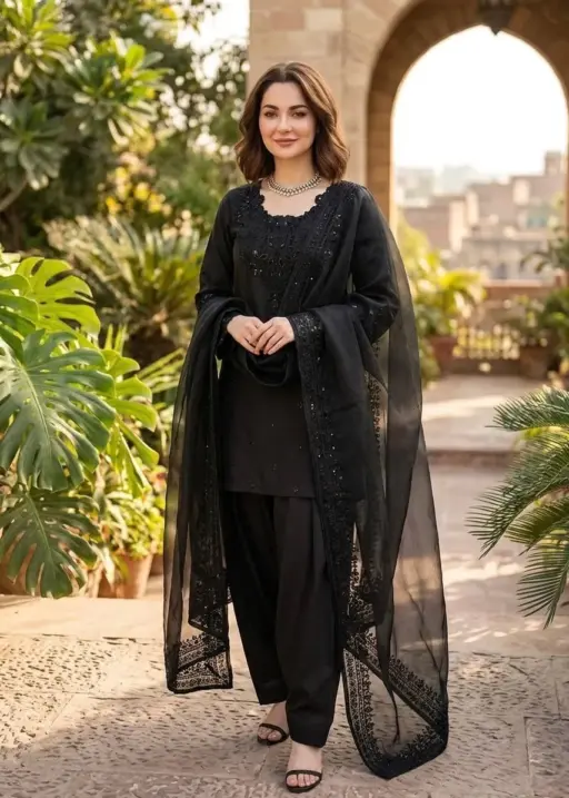 Hania Amir Inspired Black Farsi Salwar Suit