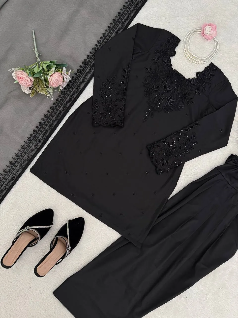 Hania Amir Inspired Black Farsi Salwar Suit