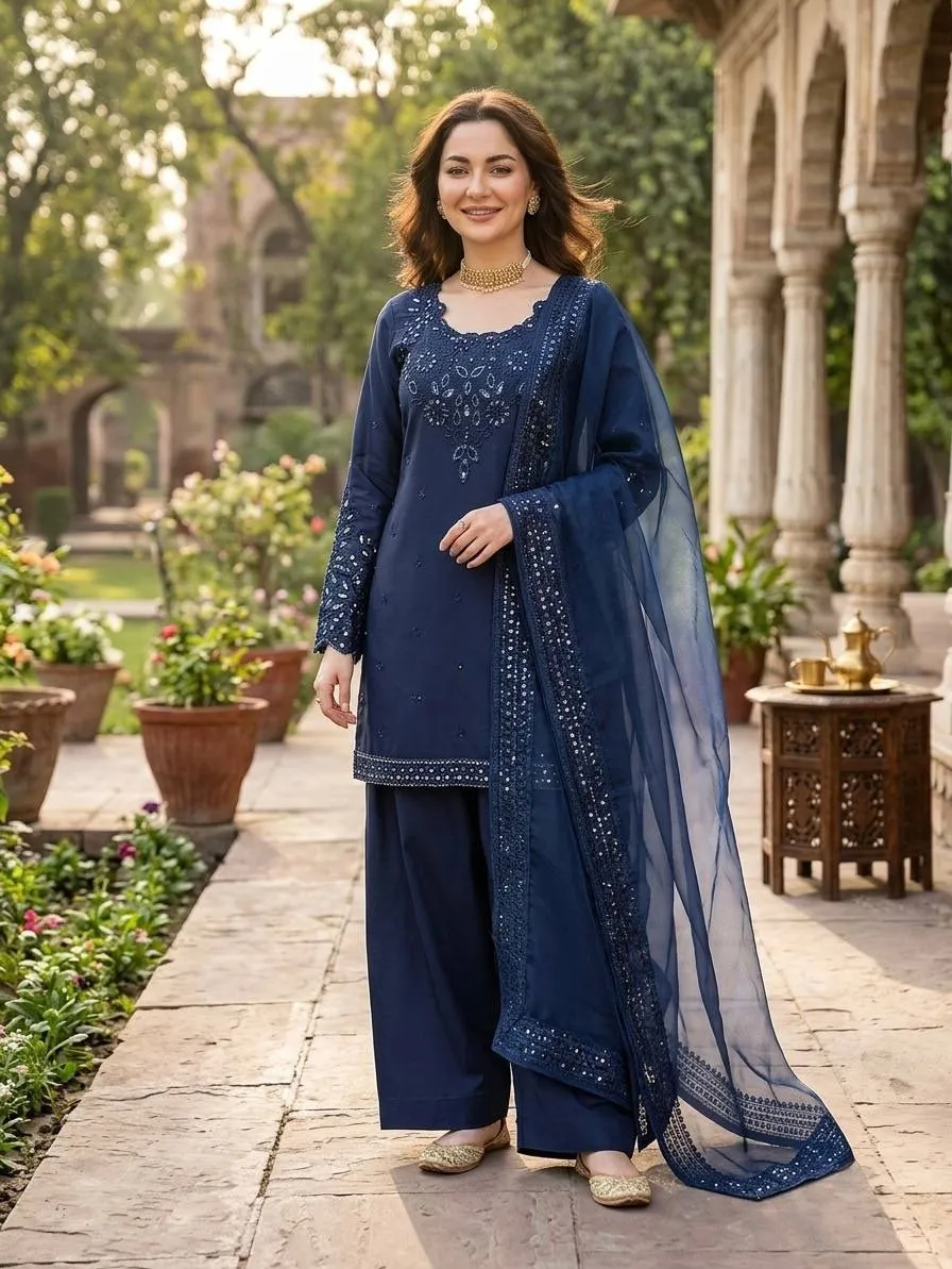 Hania Amir Inspired Blue Farsi Salwar Suit