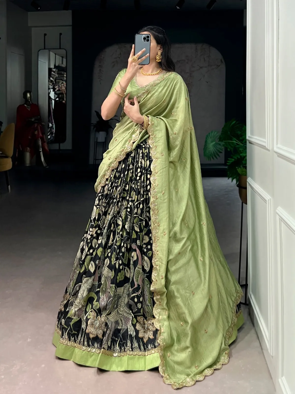 Kalamkari Printed Black Lehenga Choli Set