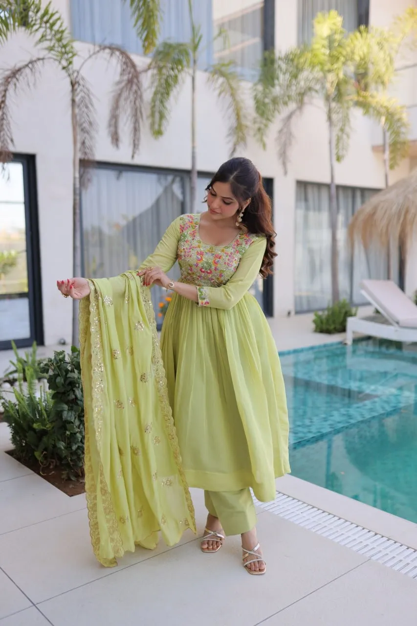 Lime Green Anarkali Dress for Party