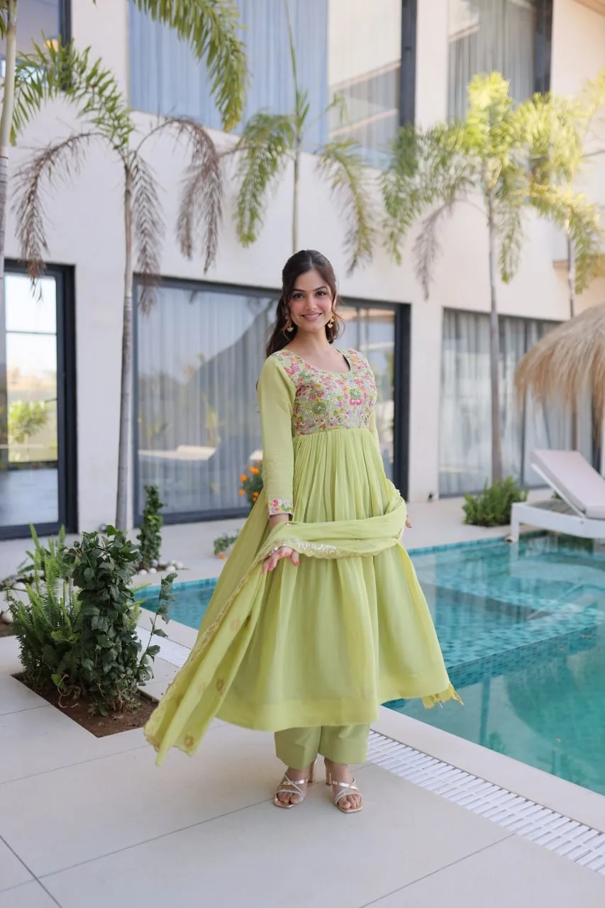 Lime Green Anarkali Dress for Party
