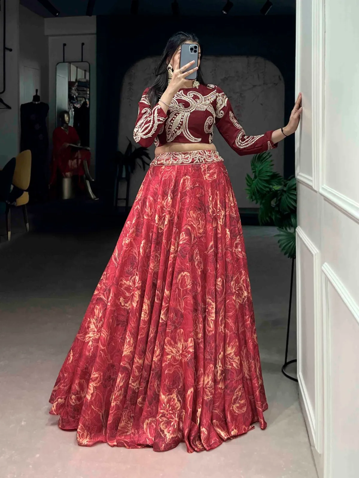 Maroon Floral Wedding Lehenga Choli with embroidery blouse designer lehenga for wedding wear