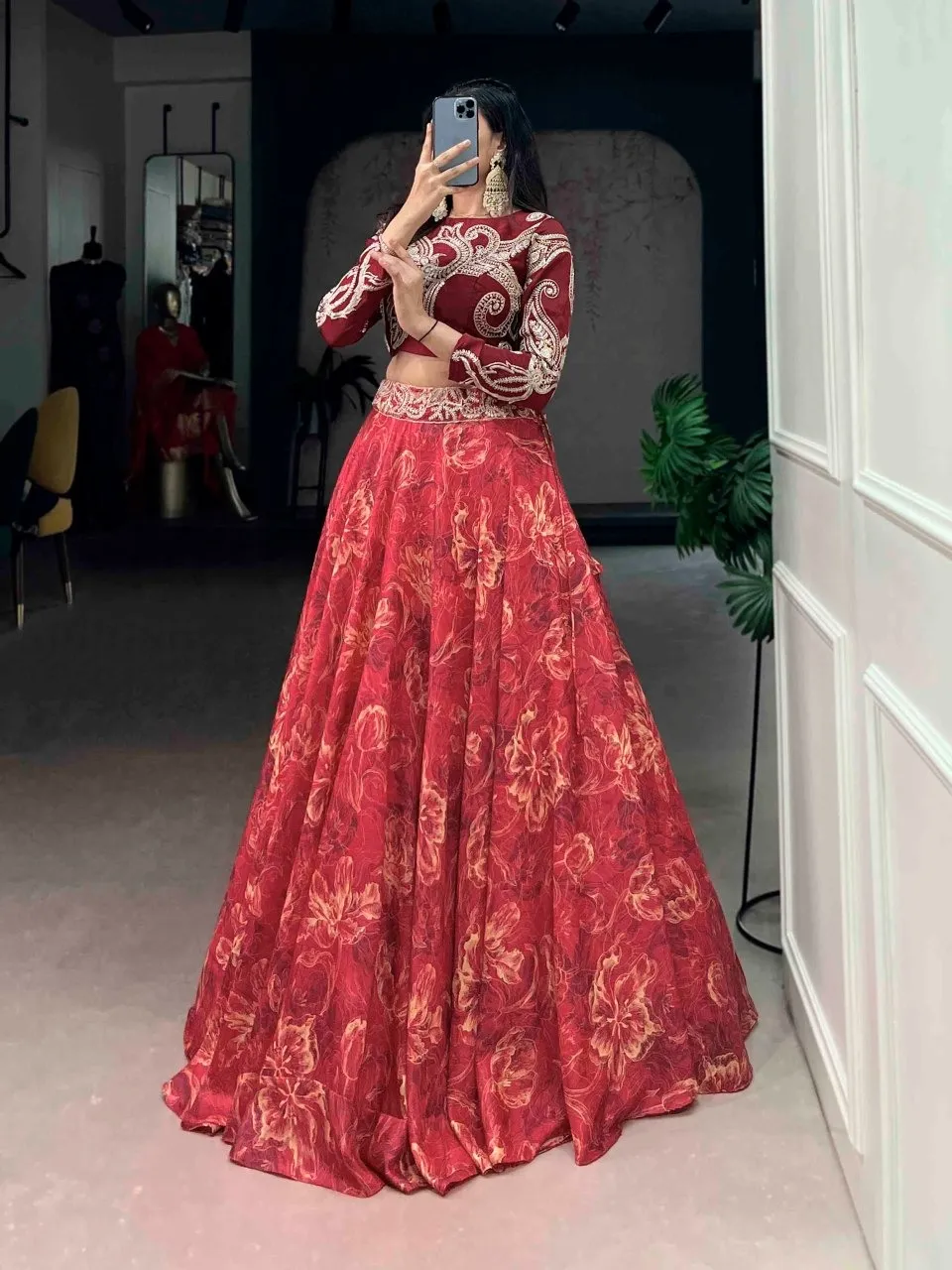 Maroon Floral Wedding Lehenga Choli