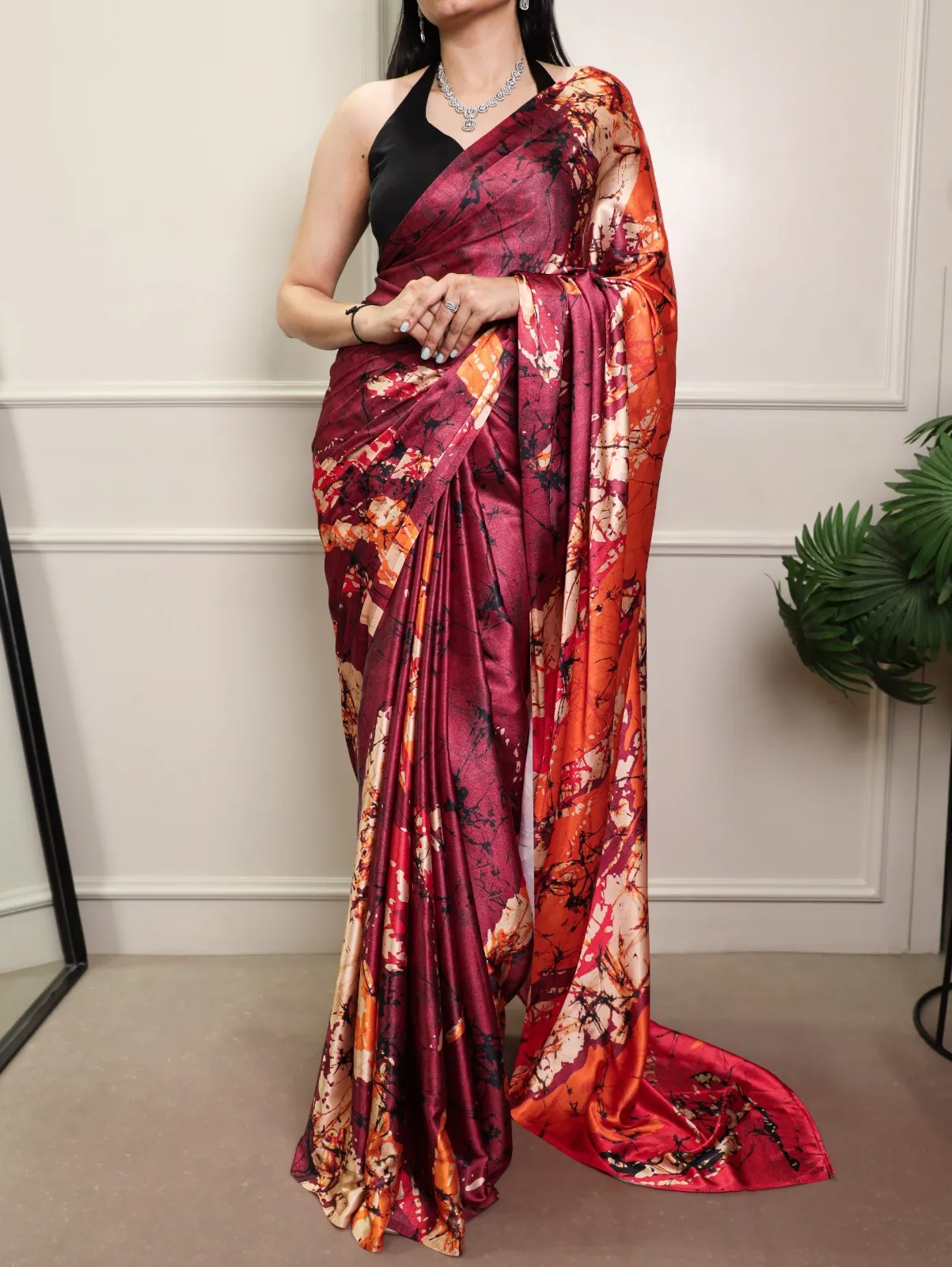 Maroon Printed Saree for Party