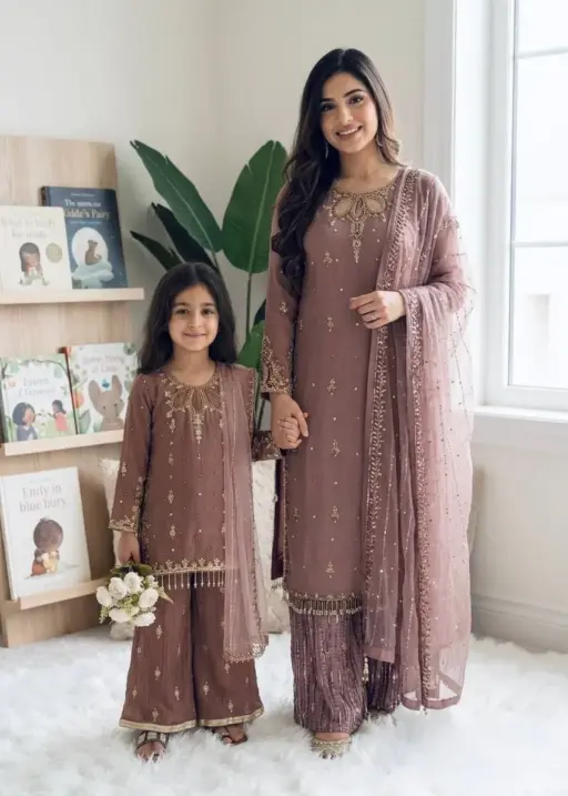 Matching Mother Daughter Embroidery Salwar Suit