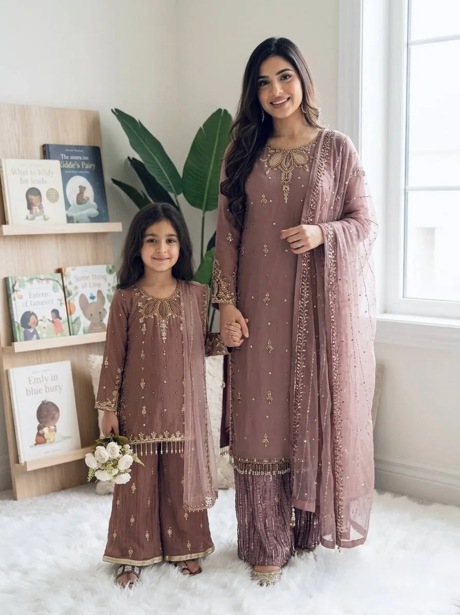 Matching Mother Daughter Embroidery Salwar Suit