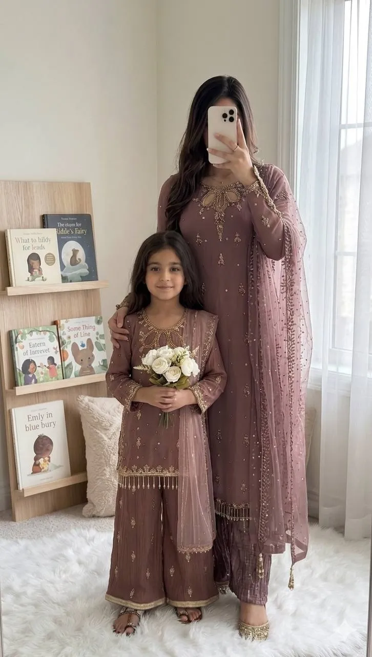 Matching Mother Daughter Embroidery Salwar Suit