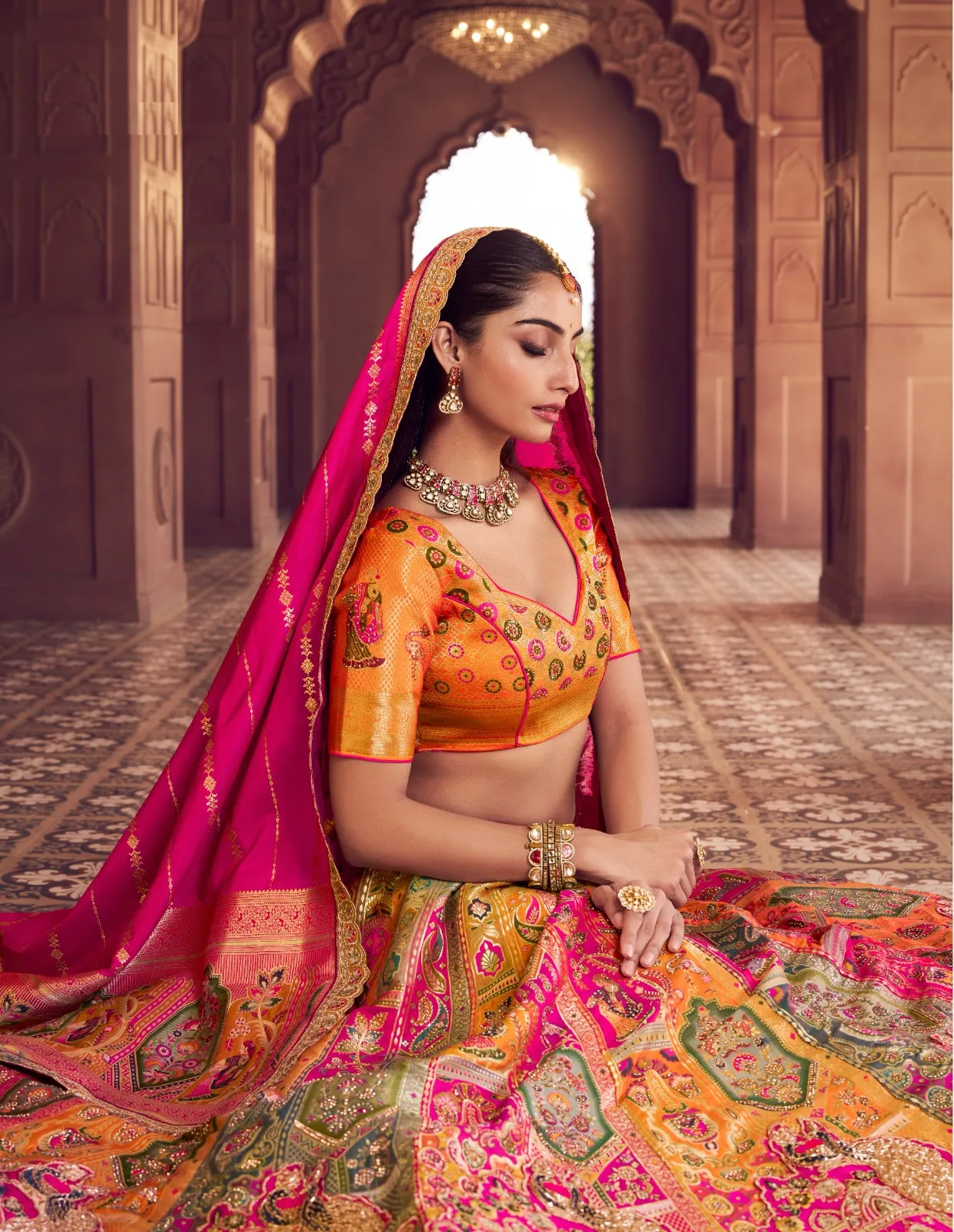 Multi Color Premium Bridal Silk Lehenga Blouse