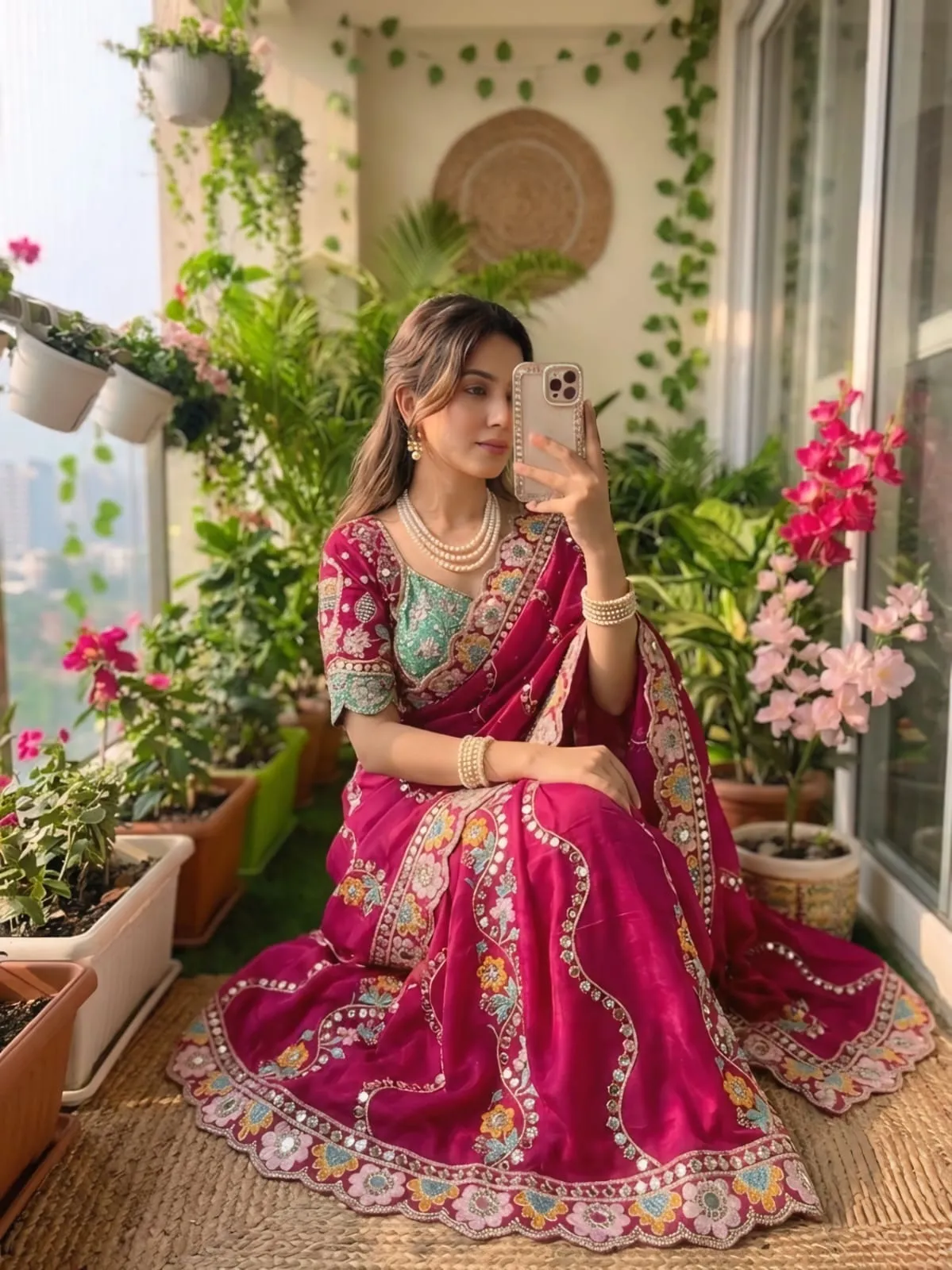 Multi Color Wedding Saree for Women with embroidery work and stitched blouse for wedding and festive wear
