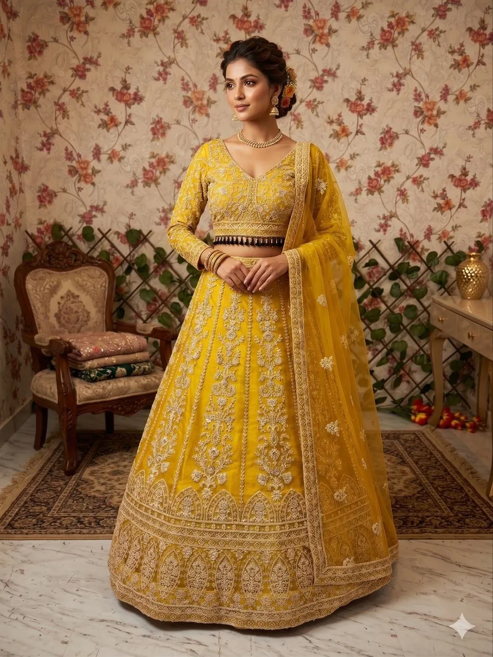 Mustad Yellow Haldi Function Lehenga Blouse