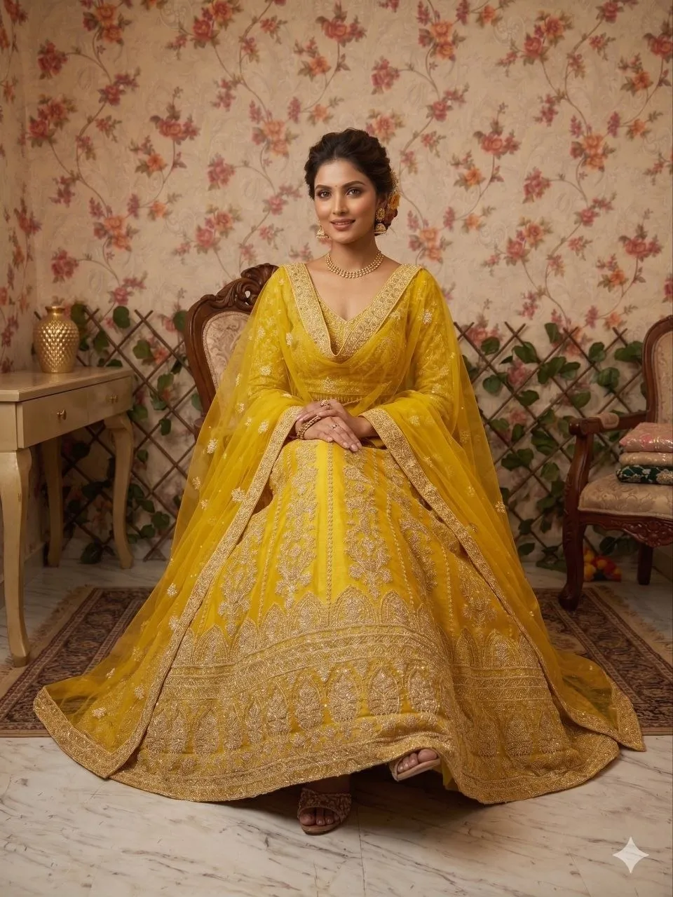 Mustad Yellow Haldi Function Lehenga Blouse