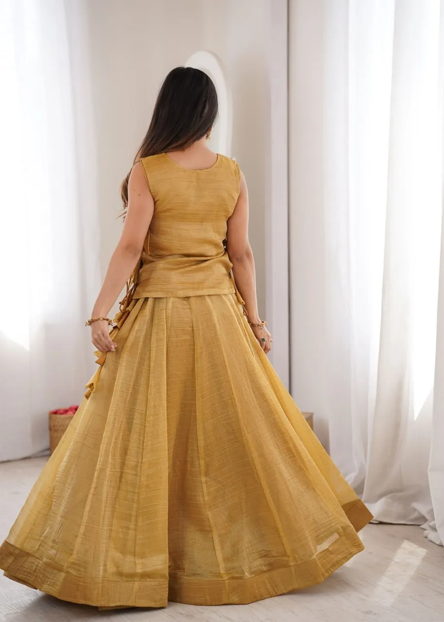 Mustard Color Wedding Lehenga with long koti Blouse