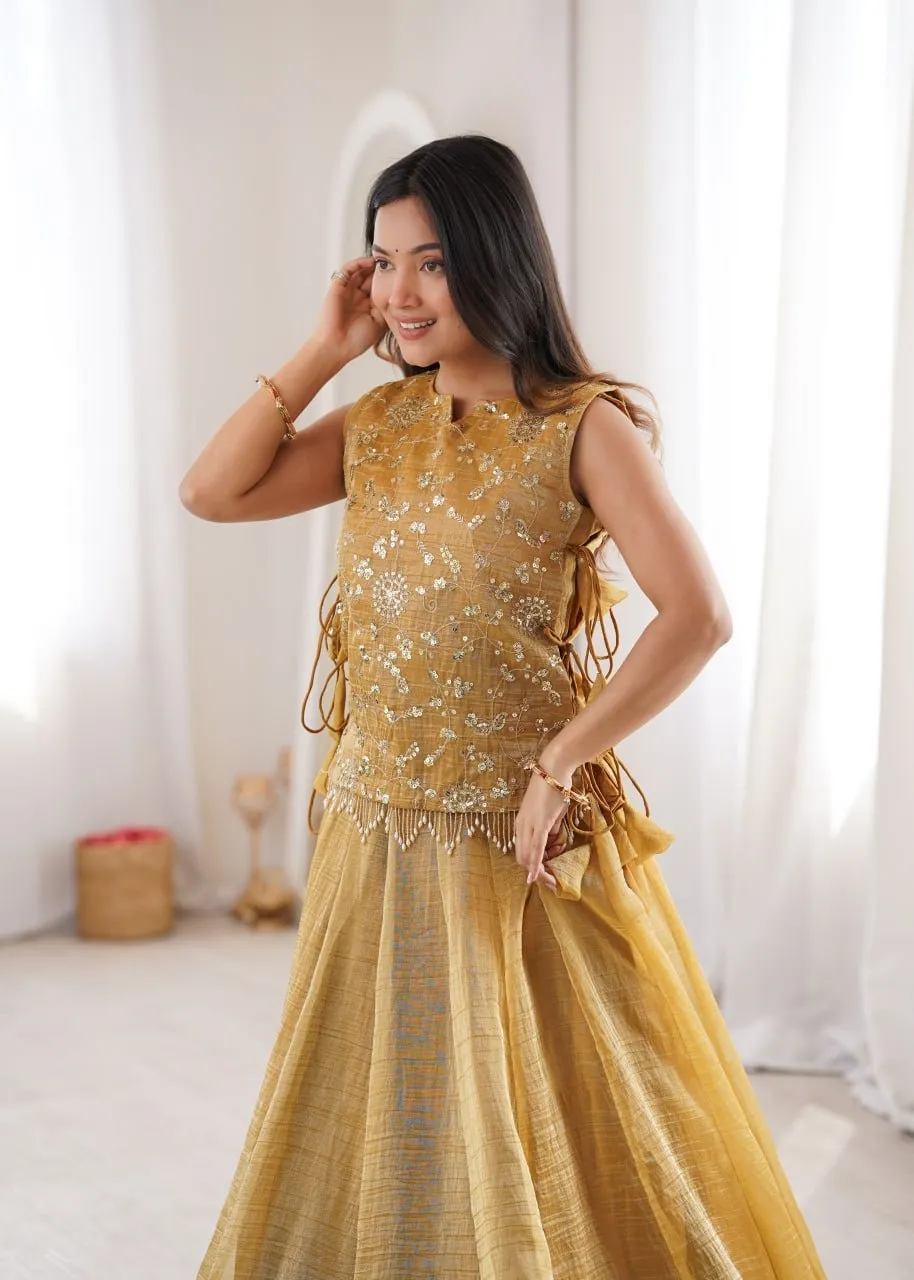 Mustard Color Wedding Lehenga with long koti Blouse