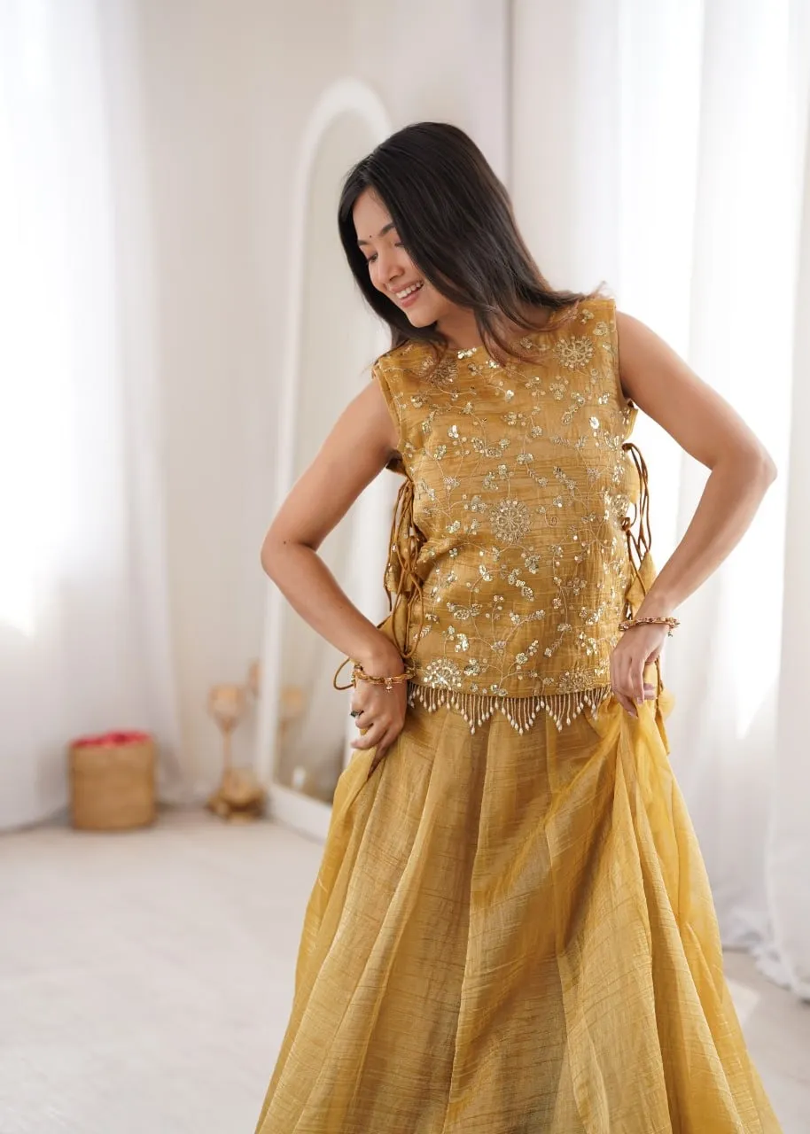 Mustard Color Wedding Lehenga with long koti Blouse