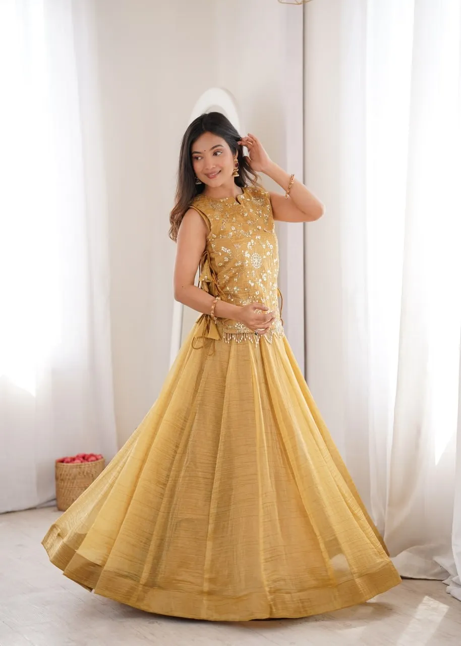 Mustard Color Wedding Lehenga with long koti Blouse