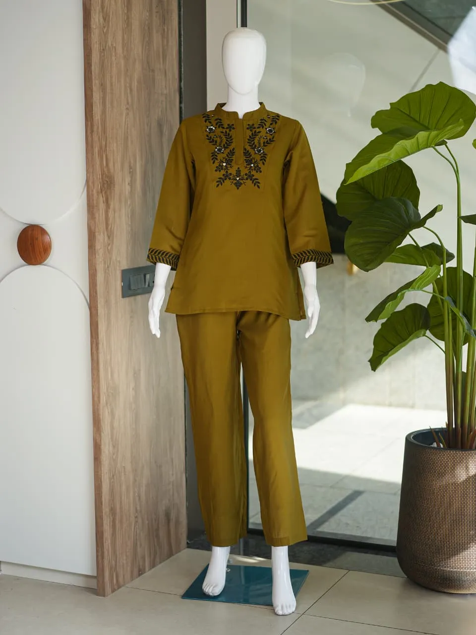 Mustard Yellow Premium Silk Embroidery Co ord Sets