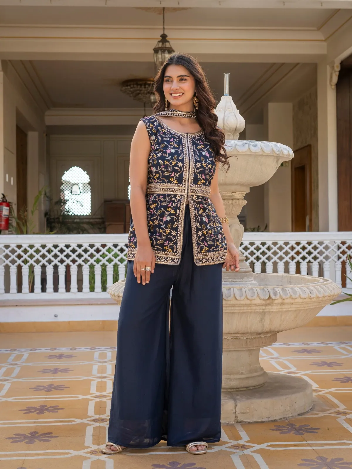 Navy Blue Ethnic Suit for Girls