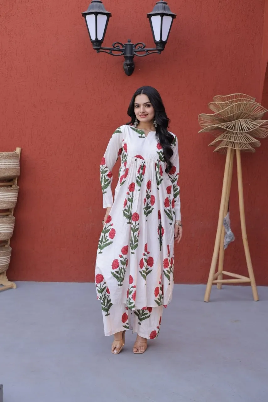 Office Wear Cotton Kurti Bottom Set