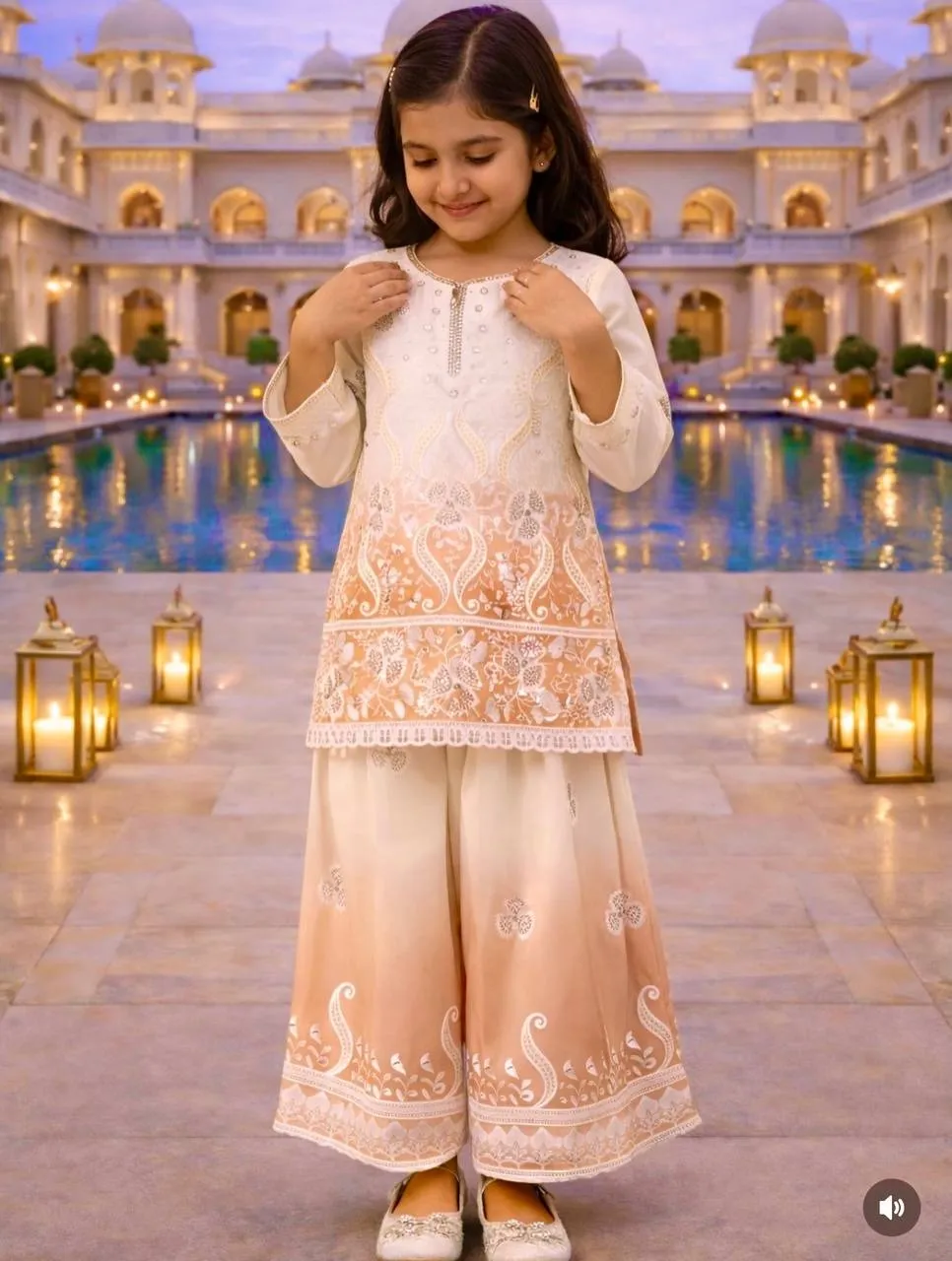 Pastel Orange Kids Wedding Plazzo Set