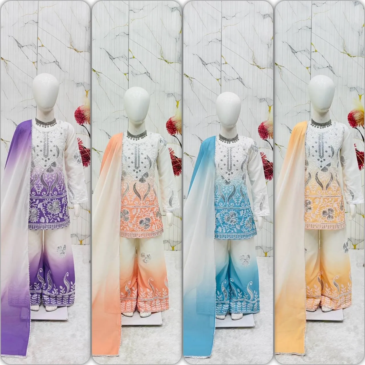 Pastel Orange Kids Wedding Plazzo Set