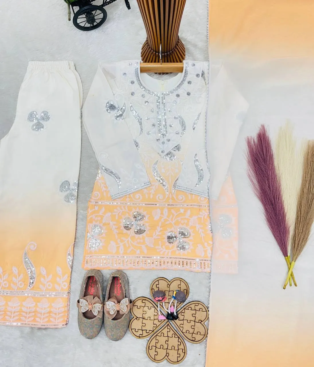 Pastel Orange Kids Wedding Plazzo Set