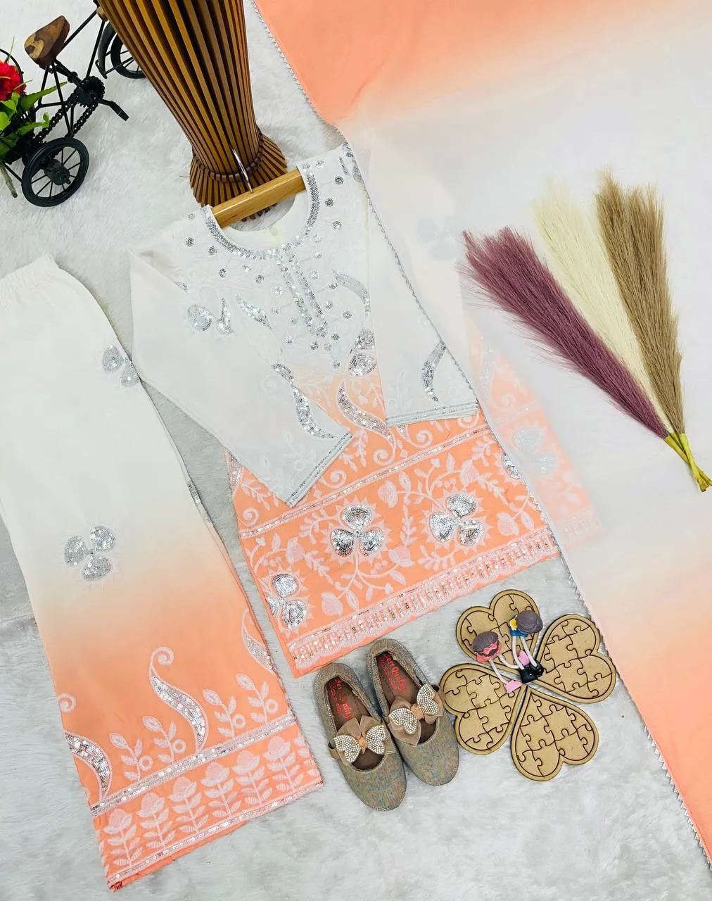 Pastel Orange Kids Wedding Plazzo Set