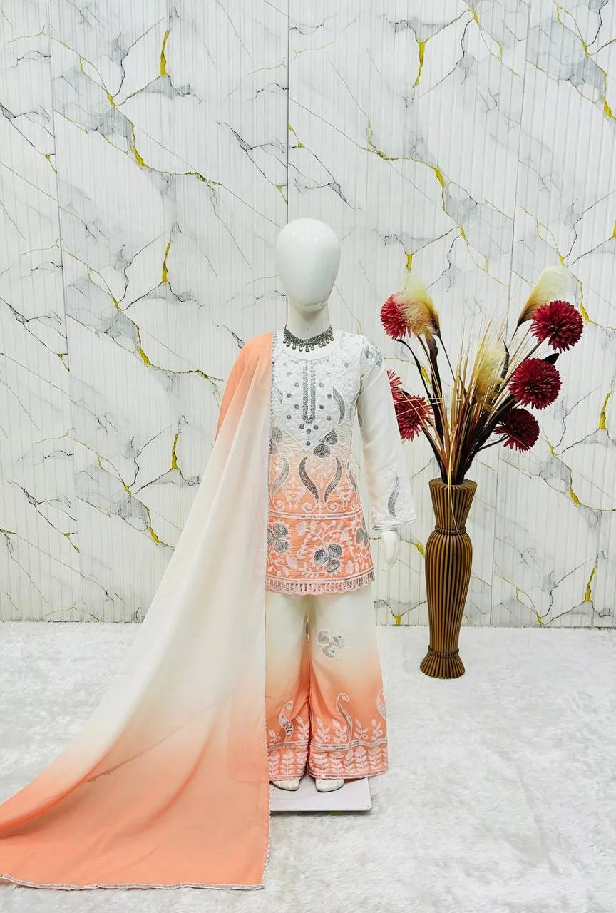 Pastel Orange Kids Wedding Plazzo Set