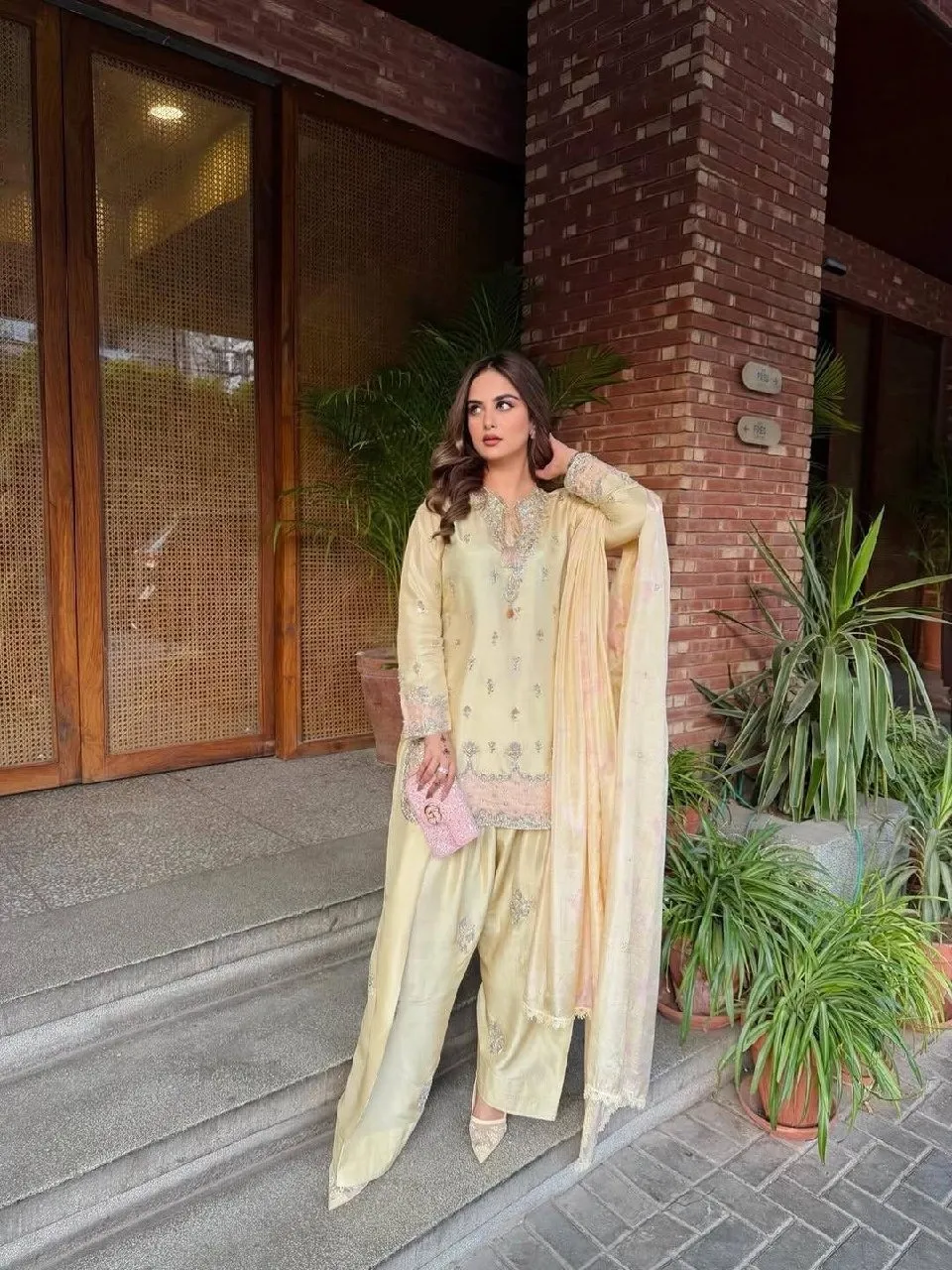 Pastel Yellow Pakistani Style Farsi Salwar Suit