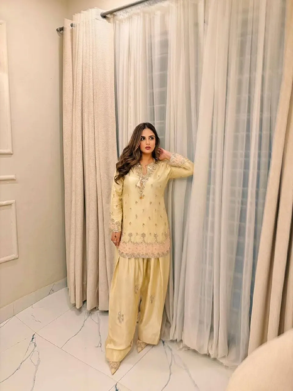 Pastel Yellow Pakistani Style Farsi Salwar Suit
