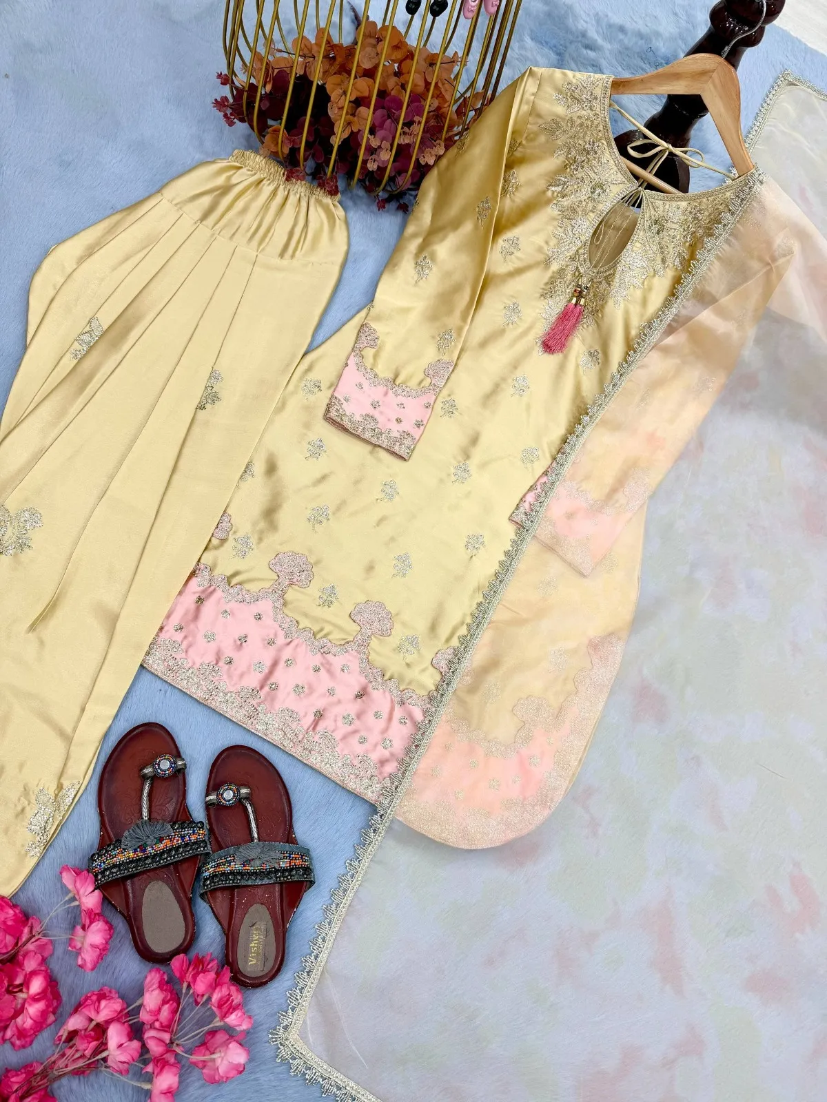 Pastel Yellow Pakistani Style Farsi Salwar Suit