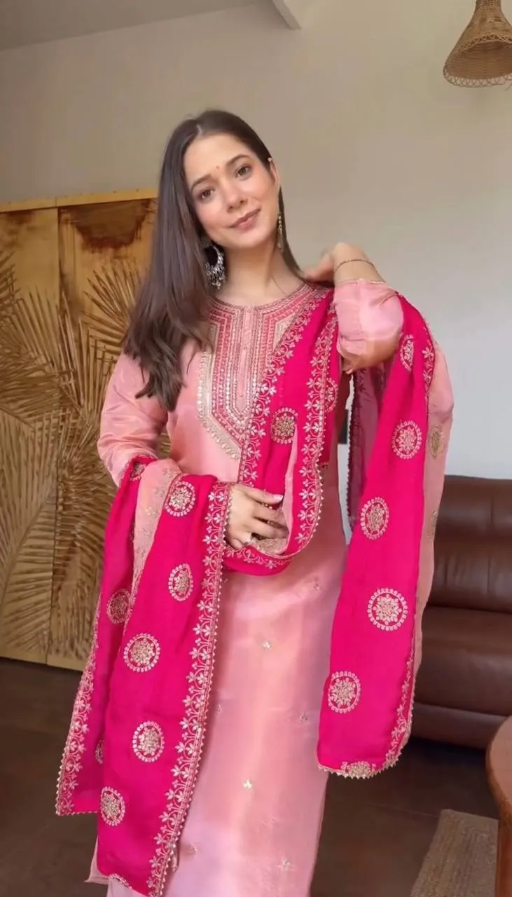 Pink Fendy Silk Embroidery Joda