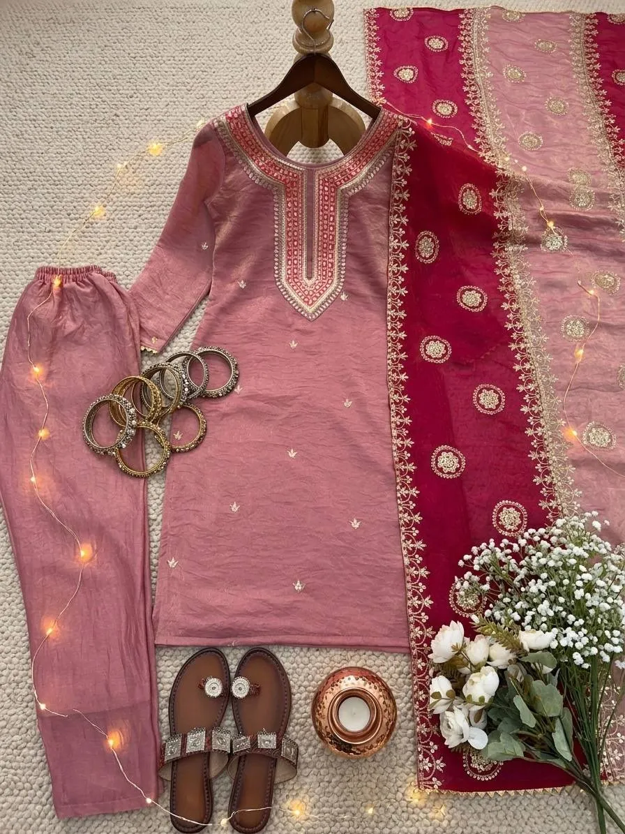 Pink Fendy Silk Embroidery Joda