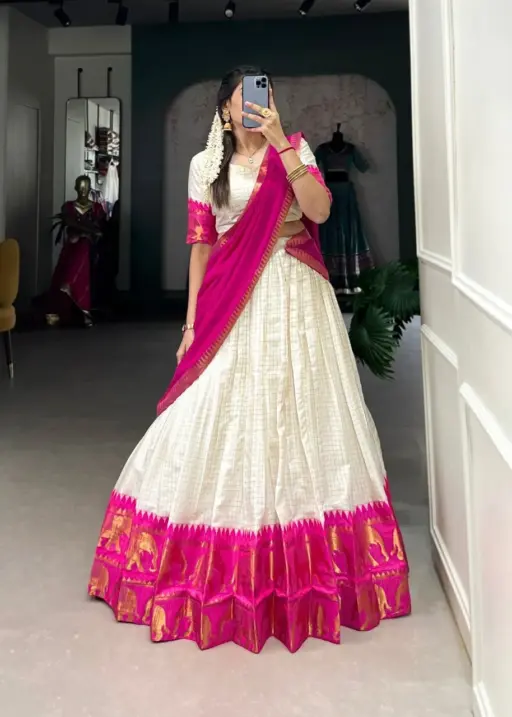 Pink Half Saree Kalyani Pattu Lehenga