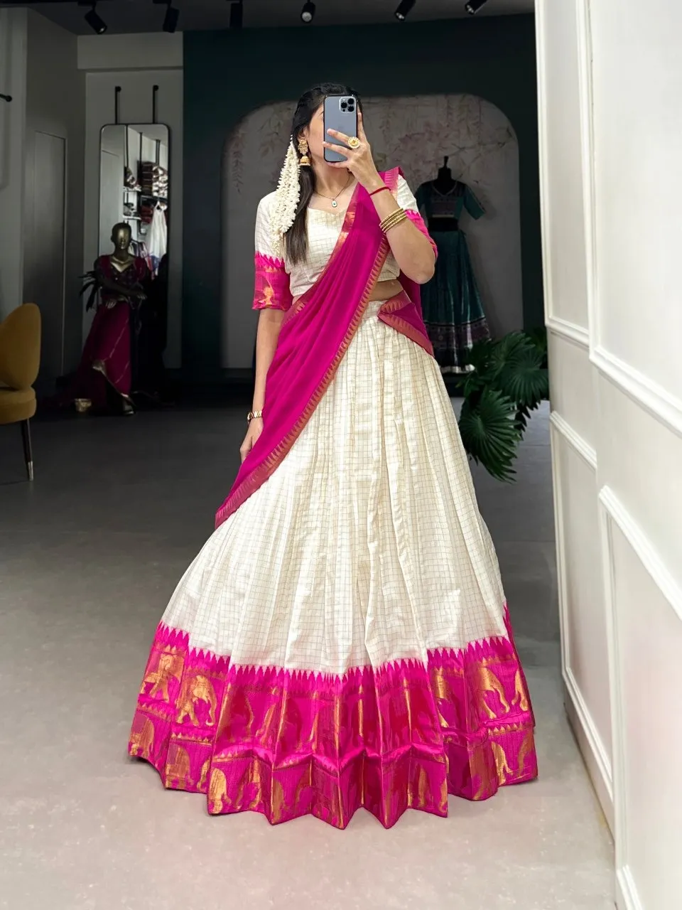 Pink Half Saree Kalyani Pattu Lehenga