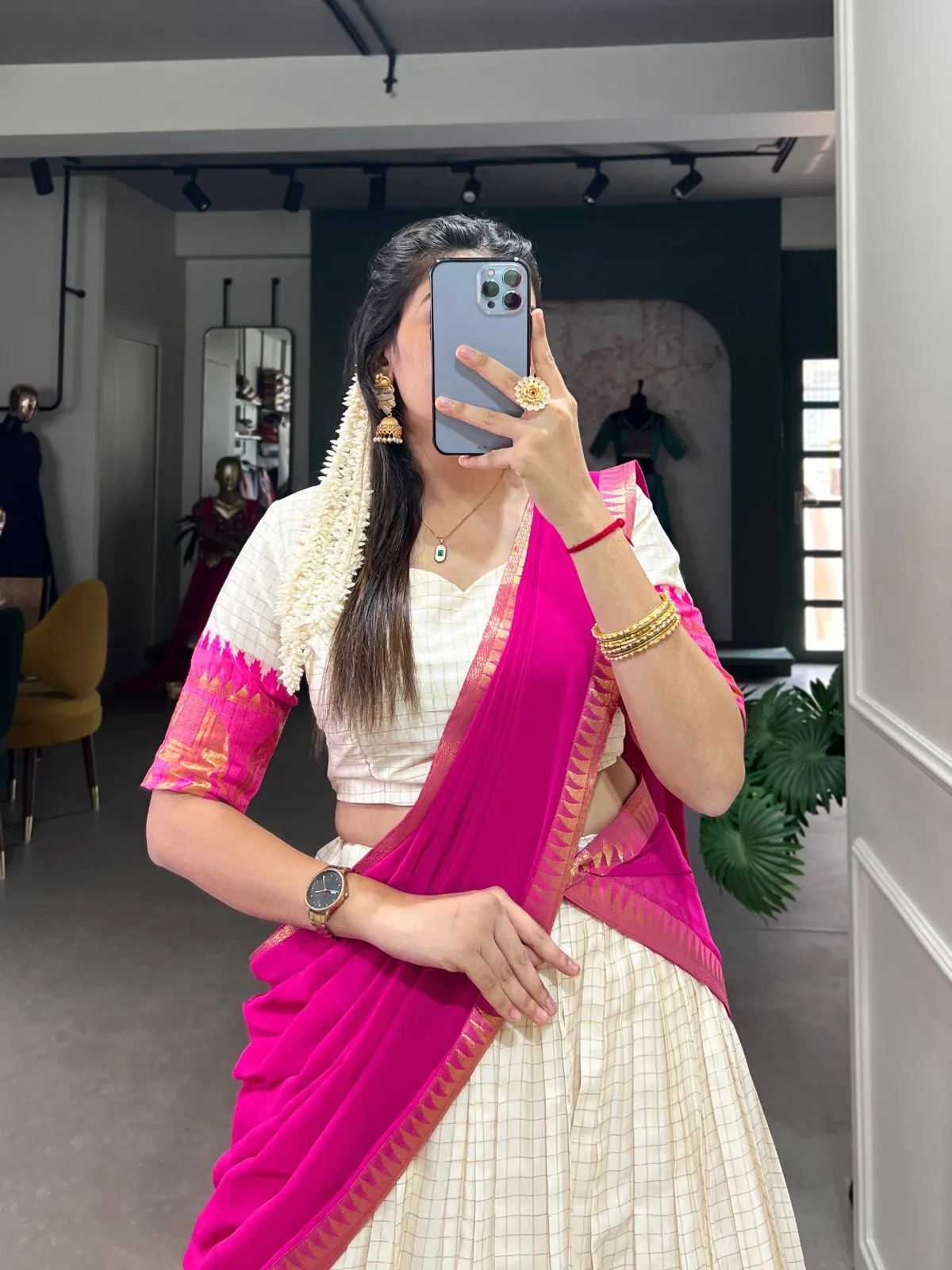 Pink Half Saree Kalyani Pattu Lehenga