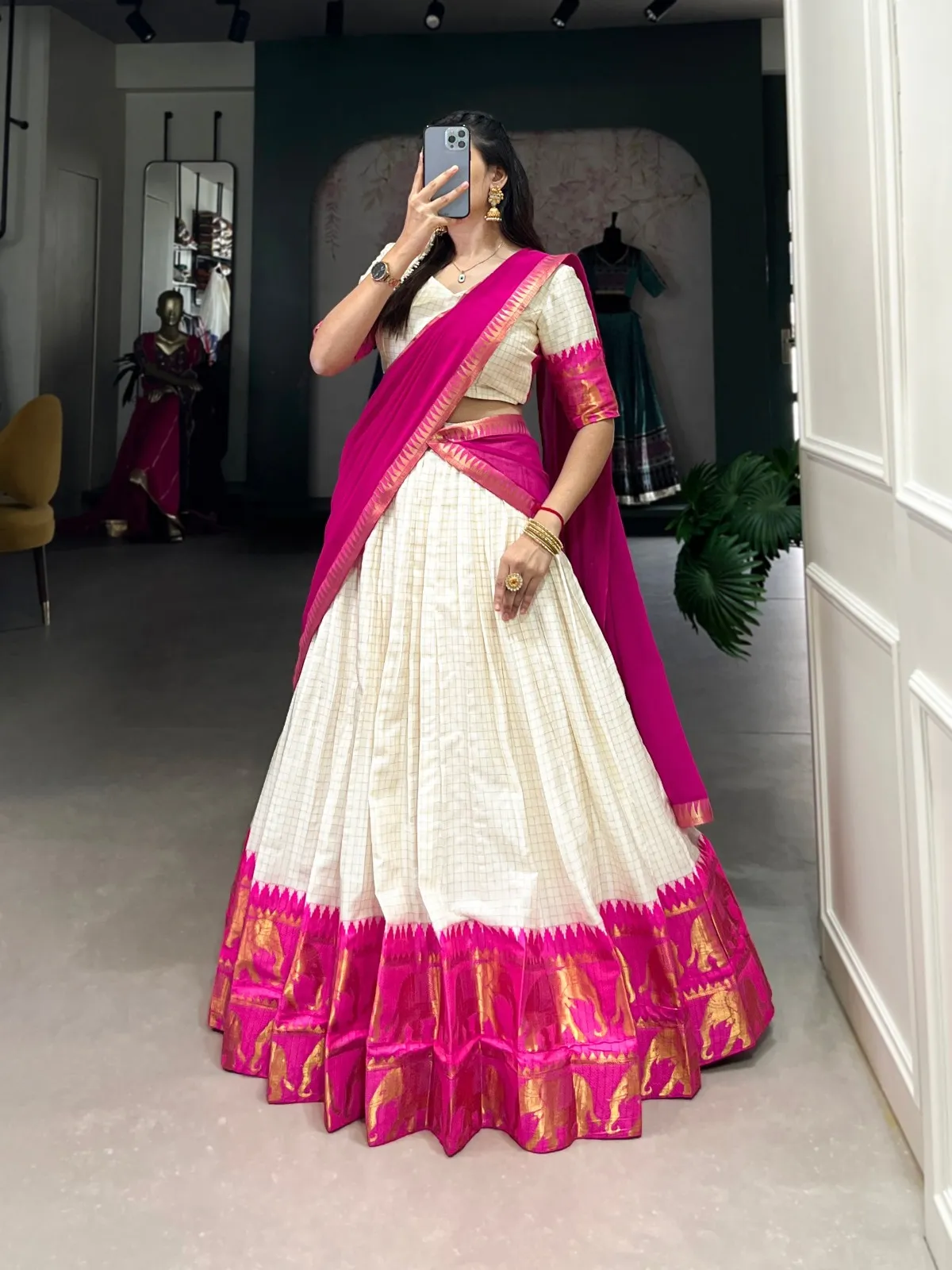 Pink Half Saree Kalyani Pattu Lehenga