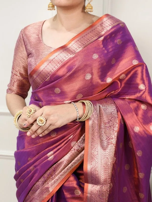 Purple Dual Tone Kasavu Silk Saree