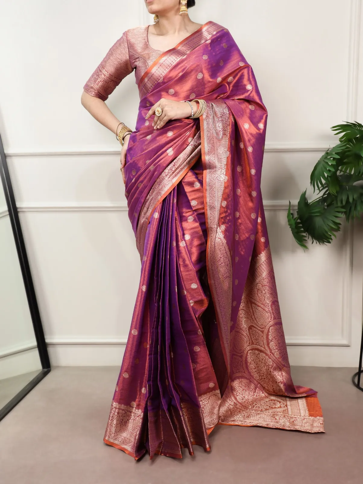 Purple Dual Tone Kasavu Silk Saree