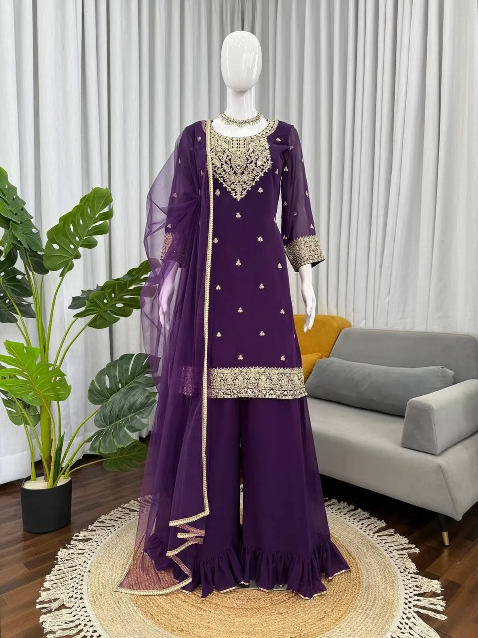 Purple Plazzo Salwar with New Pattern for Wedding