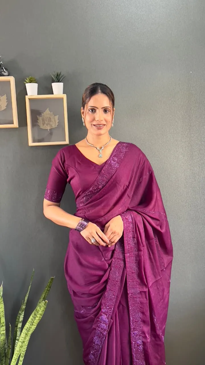 Purple Ready To Wear Swarovski Party Saree