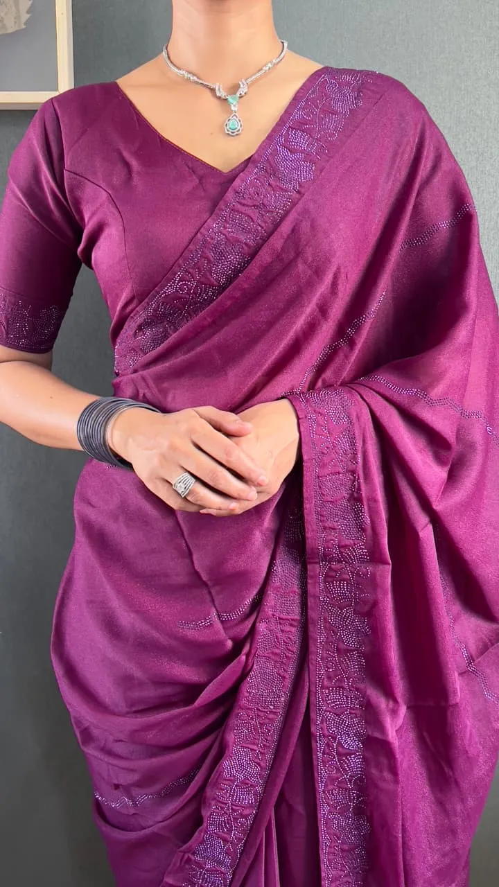 Purple Ready To Wear Swarovski Party Saree