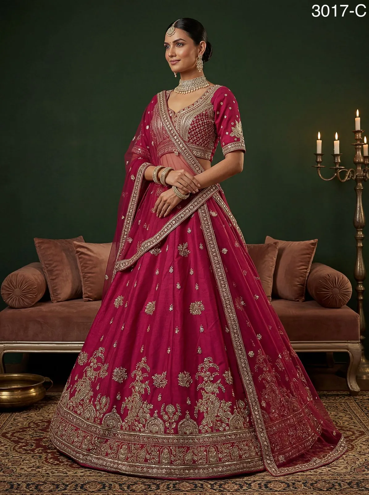 Rani Color Gadhwal Silk Bridal Lehenga Choli