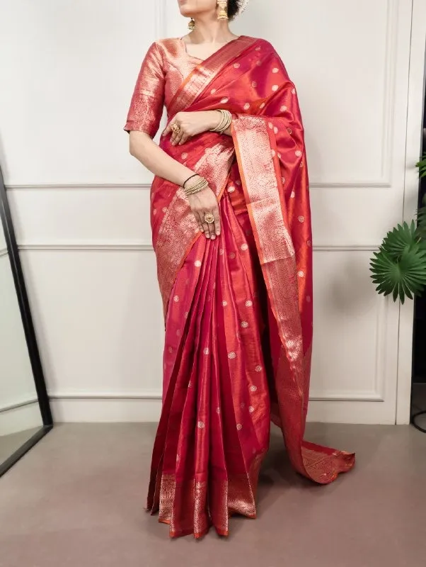 Rani Pink Dual Tone Kasavu Silk Pooja Saree