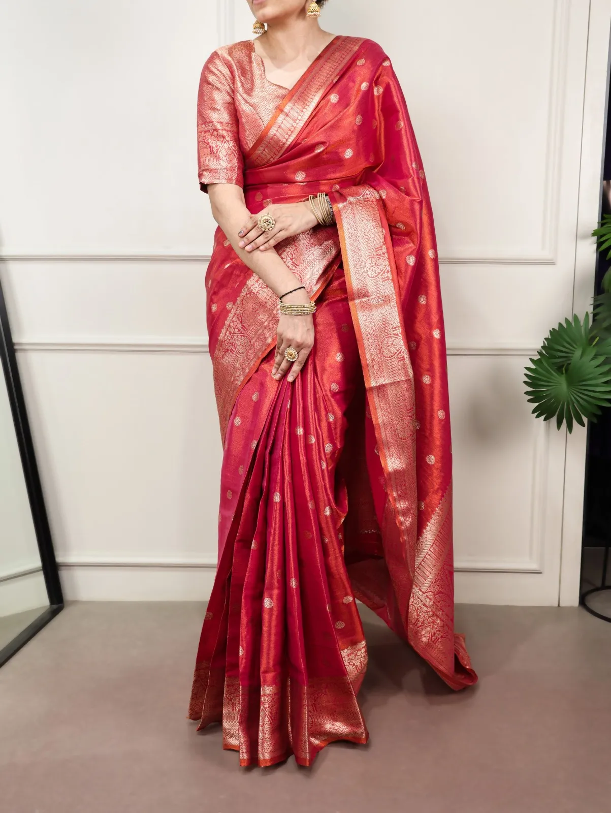Rani Pink Dual Tone Kasavu Silk Pooja Saree