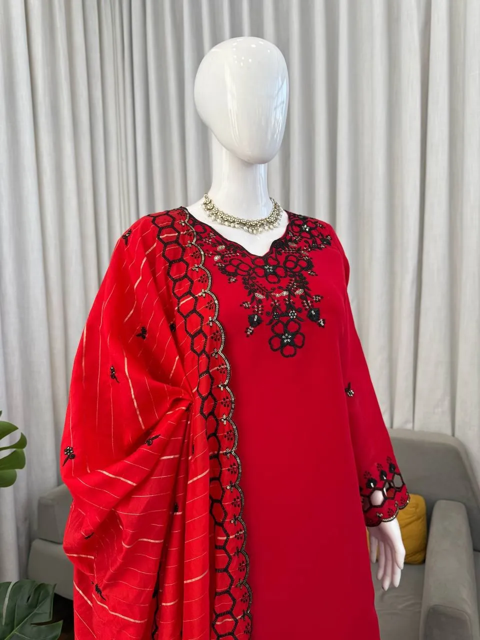 Red Color Pakistani Cut Work Salwar Suit