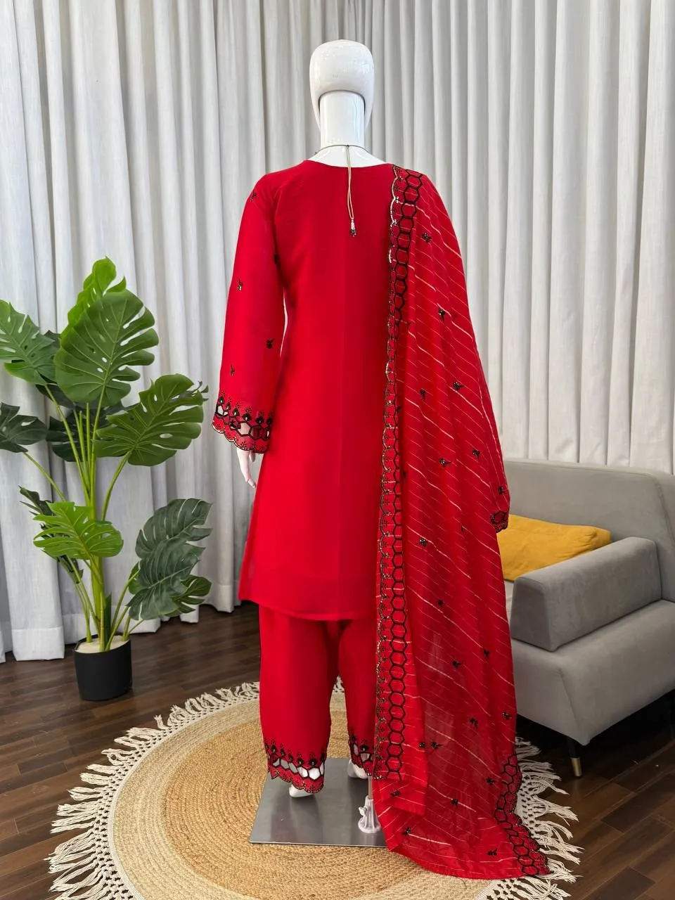 Red Color Pakistani Cut Work Salwar Suit