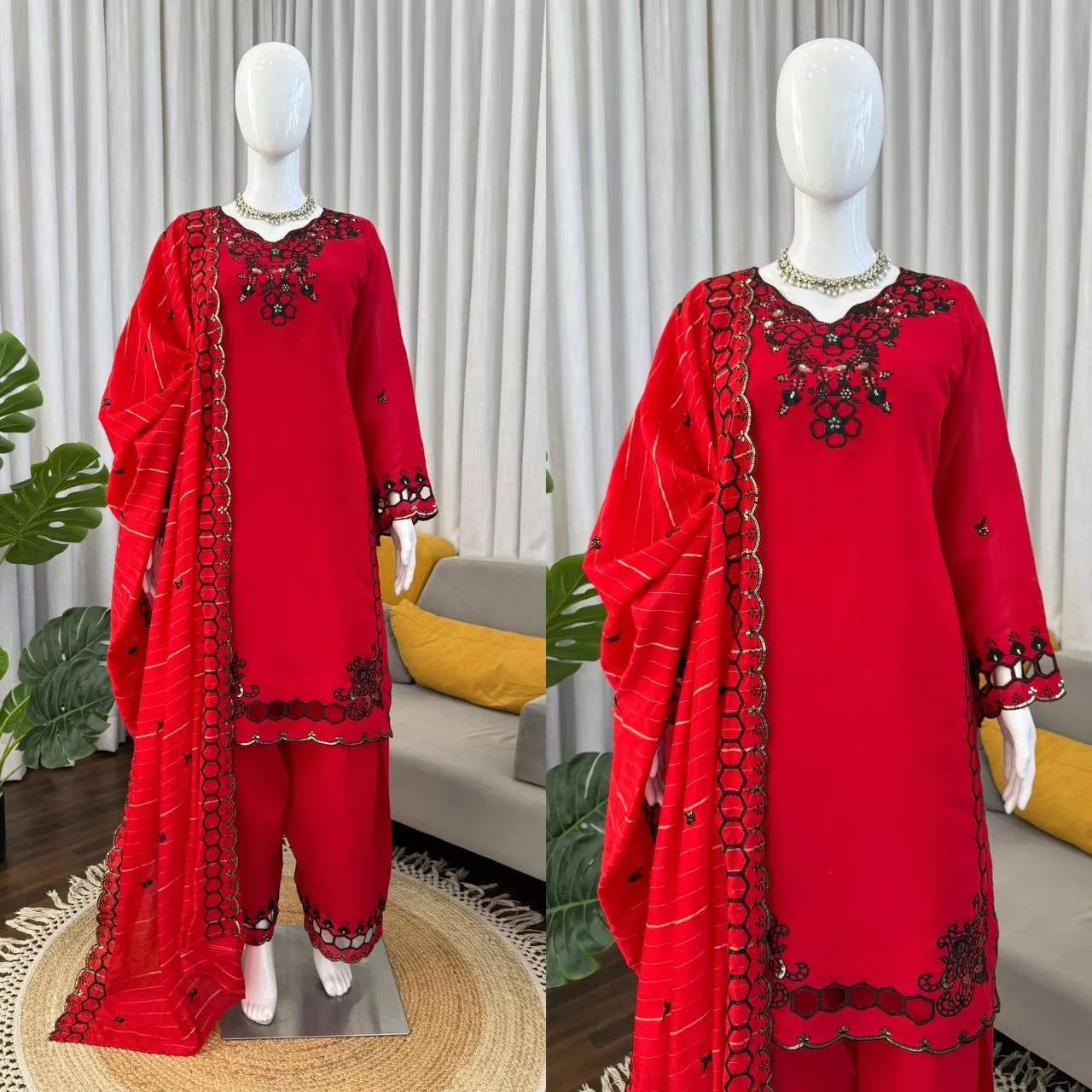 Red Color Pakistani Cut Work Salwar Suit